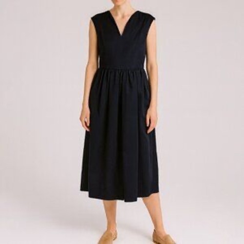 Tyler Boe Navy Cotton V-Neck Midi Dress Size 10